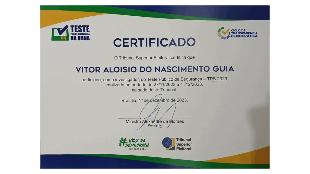 Certificado de investigador do Teste da Urna 2023